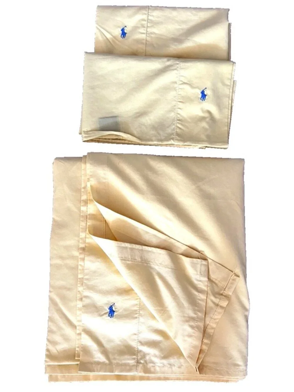 RALPH LAUREN Polo KING Sheet 3 Pc Set FLAT 2 Pillowcases Supima Cotton Yellow VT
